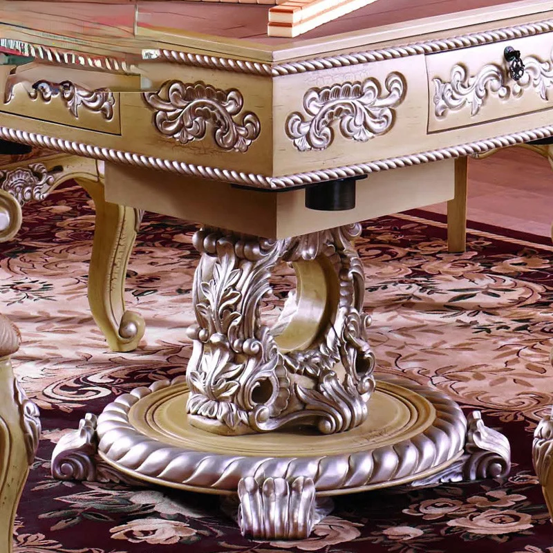 Европейский стиль твердая древесина резной маджонг стол с резными узорами и серебряный Трассировка двойного назначения мебель, полная