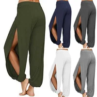 Summer High Slit Haren Pants for Women Sports Yoga Pants Solid Loose Hippie Harem Wide Leg Pants Trousers - Image 5