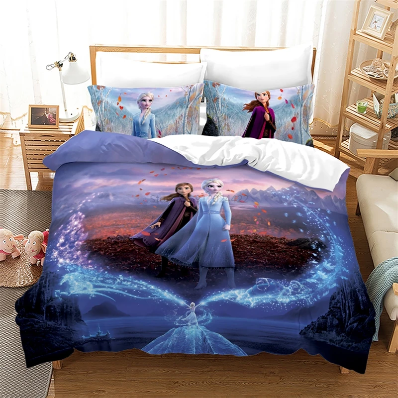 3d Disney Cartoon Duvet Cover Set Pillowcase Anna Elsa Frozen Bedding Set for Bed Linen Family Kids Quilt Cover Set Home Textile