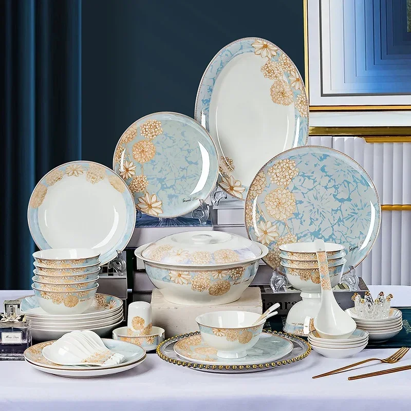 Bone china tableware set, full set of tableware and chopsticks combination for household use