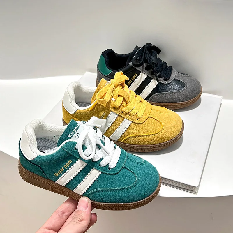 Autumn Children's Boys Girls Fashion Stripe Soft Genuine Leather Casual Sneakers Kids Toddler Comfortable Lightweight Board Shoe 3