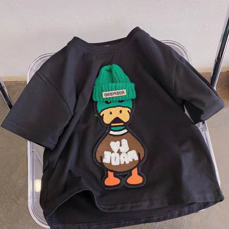 Arrival Popular Embroidered Duck Casual Korean Short Sleeved Casual Tshirt Suit 1-7Year Childrens Summer Boys Girls Tee Roupas 4
