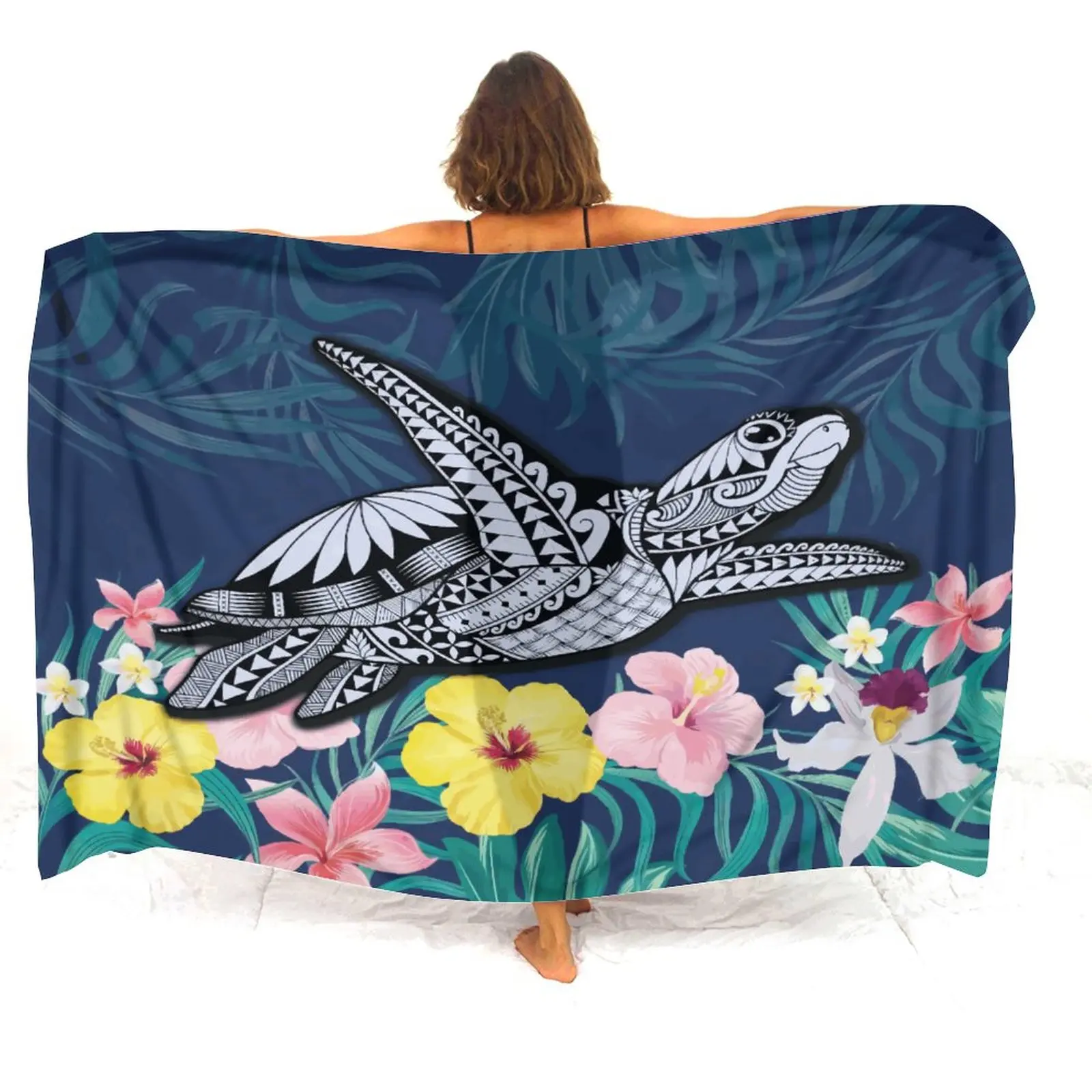 

Polynesian Print Custom Floral Pattern Logo Text Custom Seaside Bikini Coat Sarong Summer Soft Ladies Sarong Hawaiian
