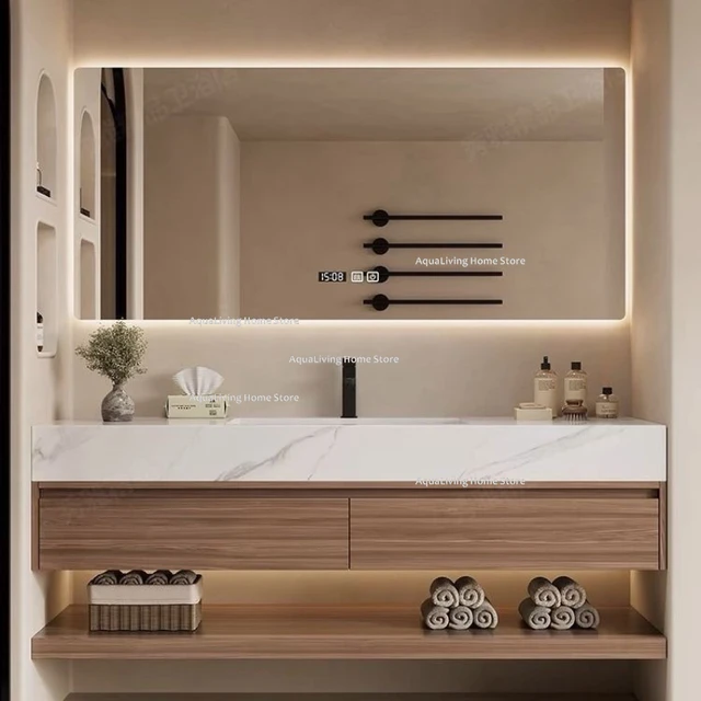 Luxury Rock Plate Bathroom Cabinets Intelligent Mirror Household Wash Up Bathroom Cabinets Open Washbasin Furniture Gabinetti JT