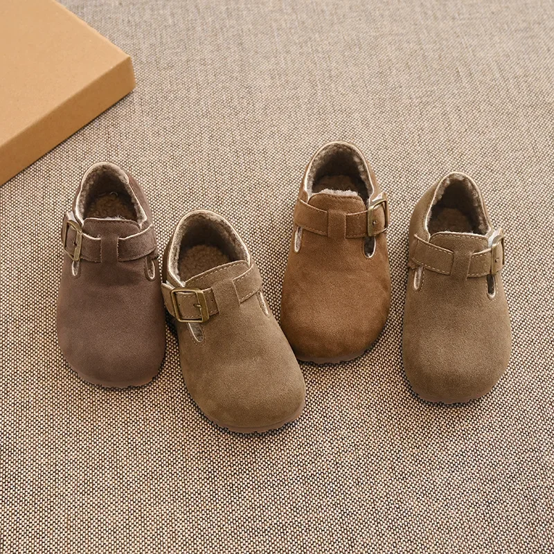 Children Boys Girls Leather Flat Shoes Moccasins Non-slip Soft Sole Winter