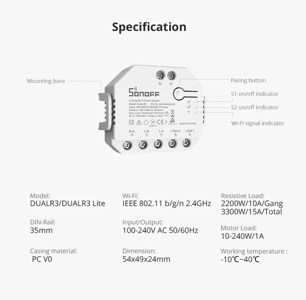 DUAL R3 / DUAL R3 Lite 2 Gang Dual Relay Module DIY Wi-Fi MINI Smart Switch Powe