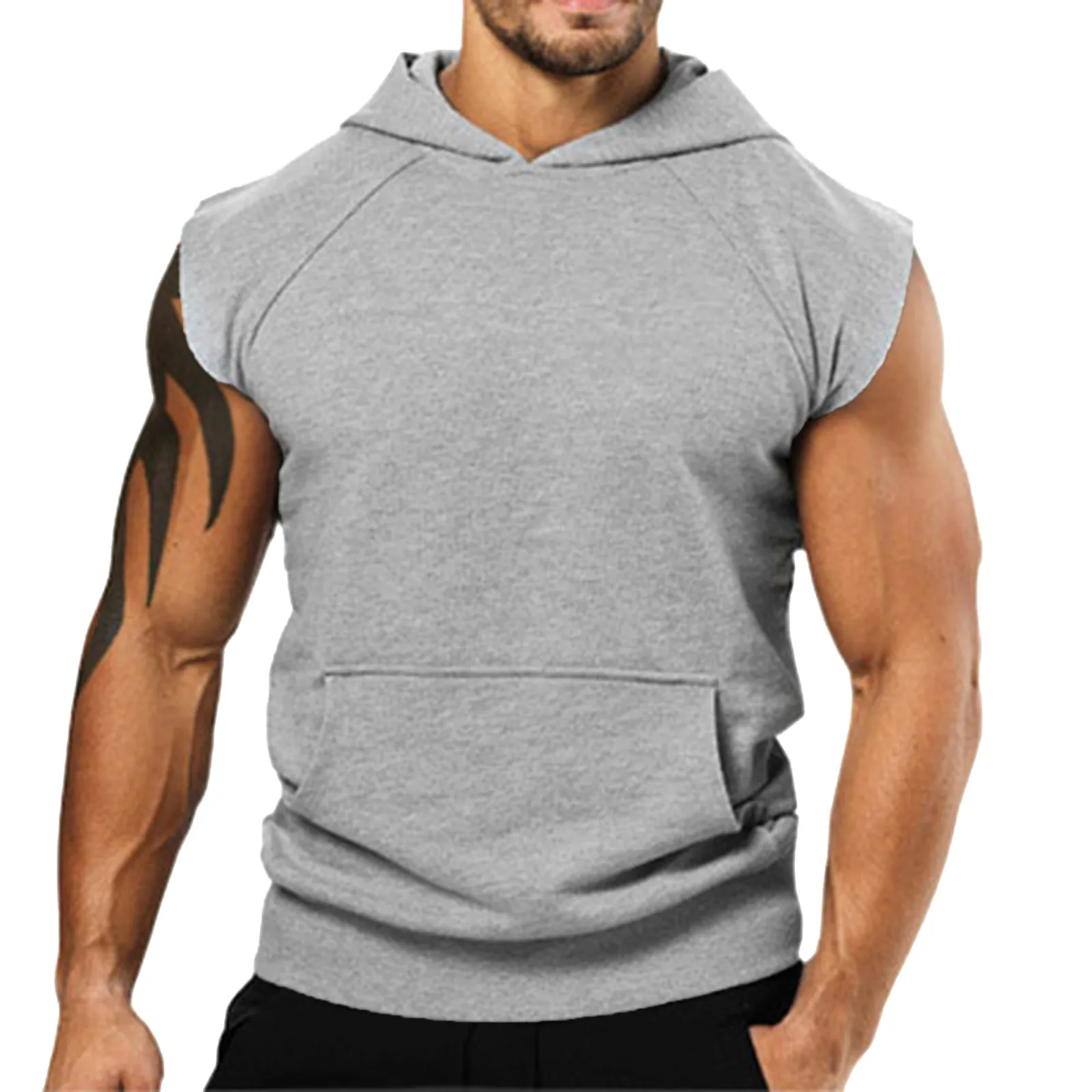 

Summer Men Pullover Hoodie Sleeveless Casual Sports Top Sweatshirts Solid Athletic Waistcoat Jogging Running Hoodies Top Men