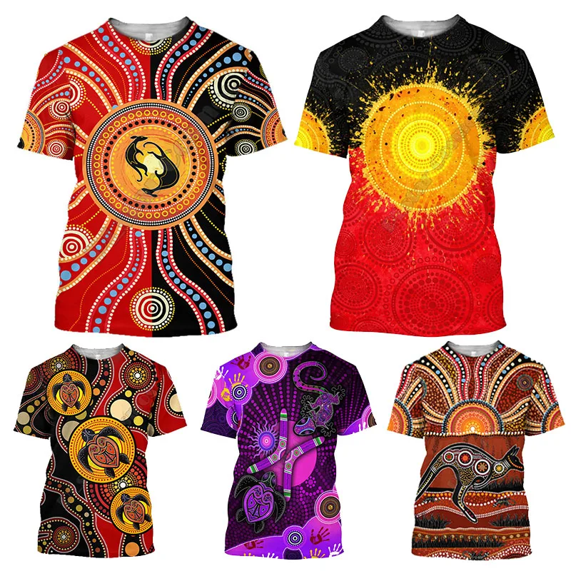 

Винтажная 3d футболка для мужчин и женщин, австралийские, аборигенные, художественный принт, футболки с коротким рукавом, повседневная индивидуальная уличная одежда, топы