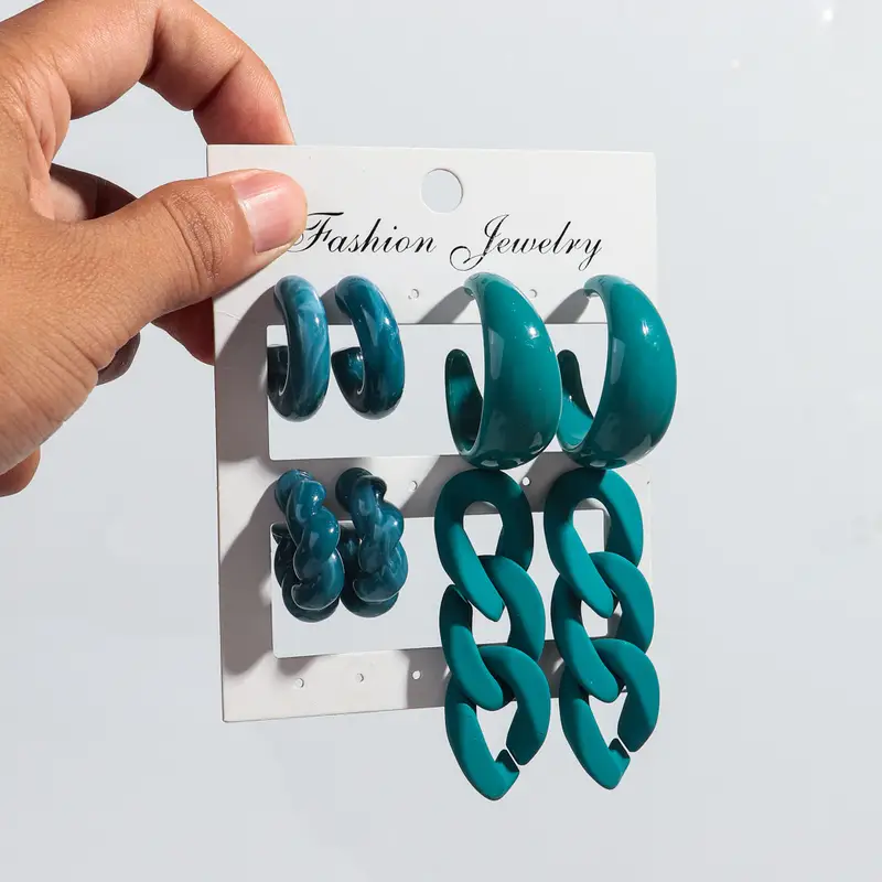 New 8pcs Colorful Circle Acrylic Hoop Earring for Women Korean Fashion Geometric Chain Drop Earrings Vintage Jewelry Sets Gifts - Image 7