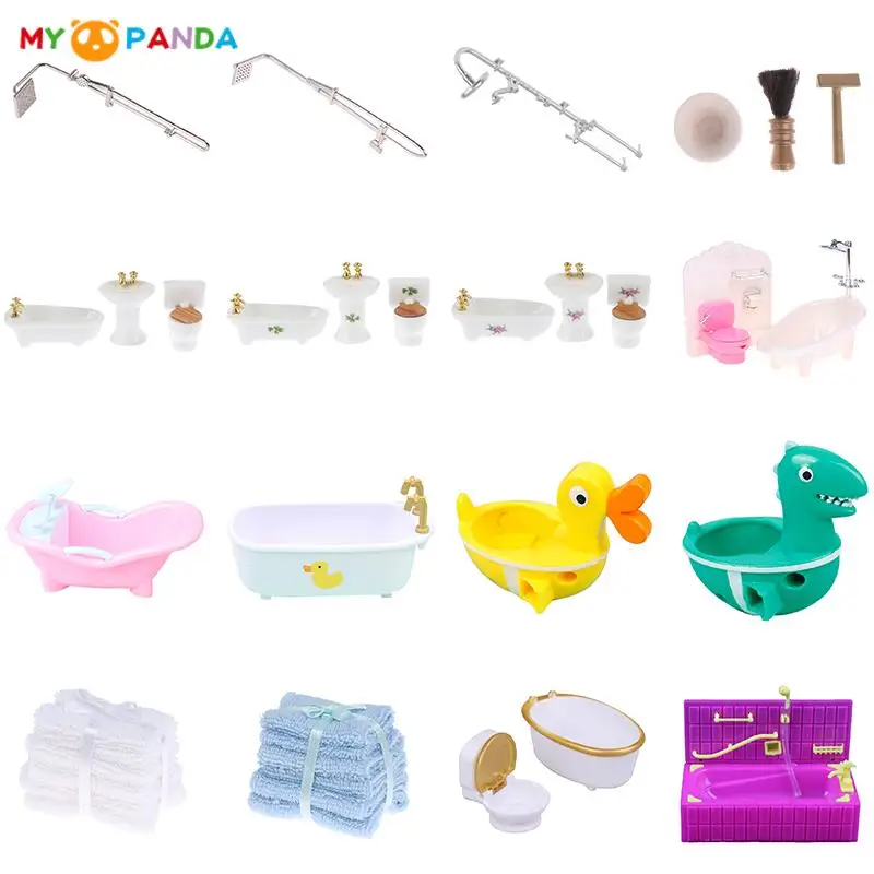 

1:12 Cute Dollhouse Miniature Bathtub Bathroom Bath Shower Faucet Towel Model Furniture Decoration Accessories Toys
