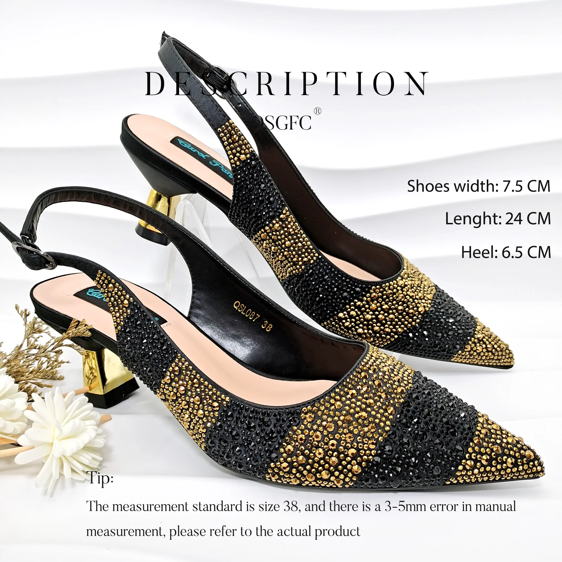 QSGFC Ladies High Quality Women's Pumps And Bag Italian Fashion Design Black Gold Color Bag For Nigeria Wedding Party - Image 5