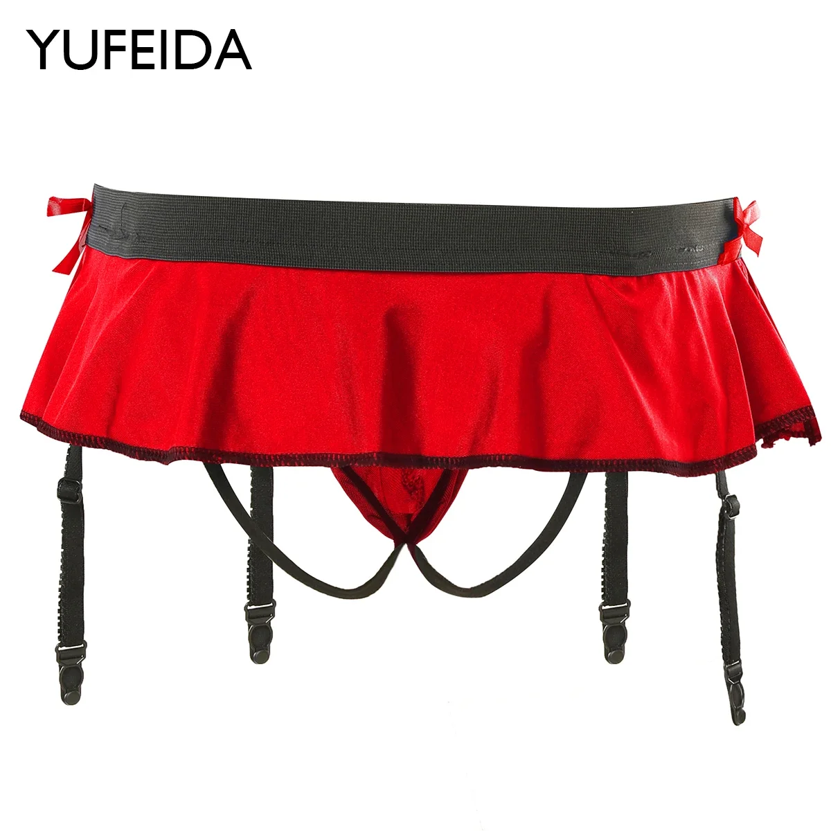YUFEIDA Mens Erotic Skirted Lingerie with Garter Sissy Underwear Skirt Thongs Jockstrap T-Back Panties with Garters Belt Briefs