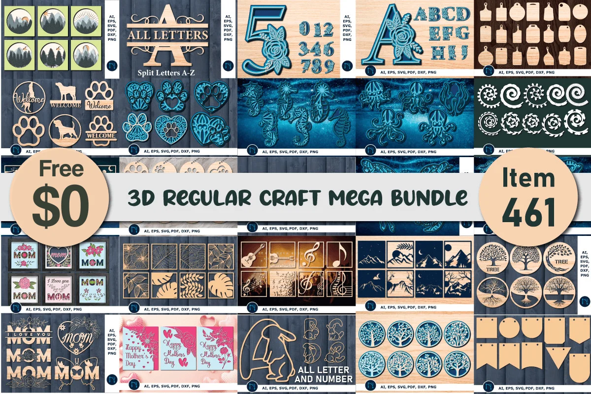 3D Regular Craft Mega Bundle Cut File Creative Design Vector Files Layouts CDR/DXF/AI/SVG Files for Laser/Plasma Cutting and Pri cnc wood router machine