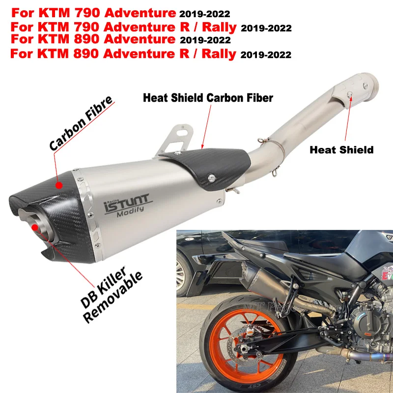 Motorcycle Exhaust Escape System Modify Muffler Moto Mid Link Pipe DB Killer Slip On For KTM 790 890 Adventure R Rally 2019-2022