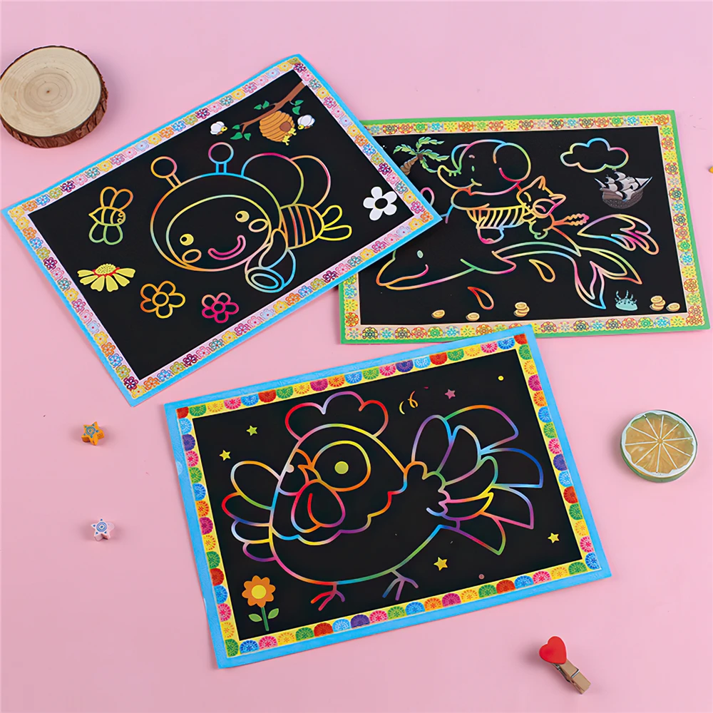 20pcs/Set Drawing Board Creative Cards Stickers Magic Scratch Art Child Painting Learning Education Toy Coloring Books For Kids |
