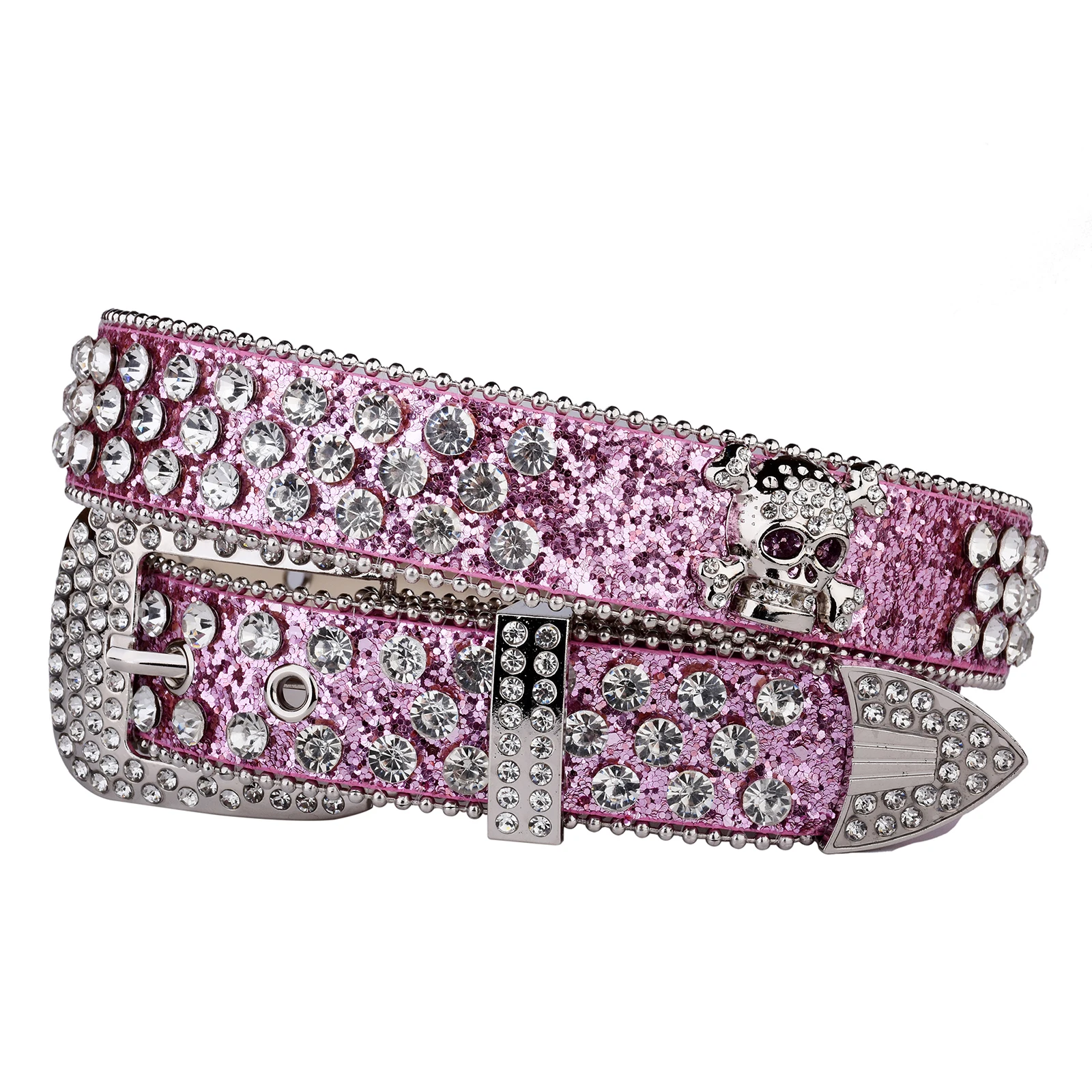 48/2000 Dame Strass Schädel gürtel, Punk Gürtel glänzenden Strass Aufkleber Gürtel – Detail 10