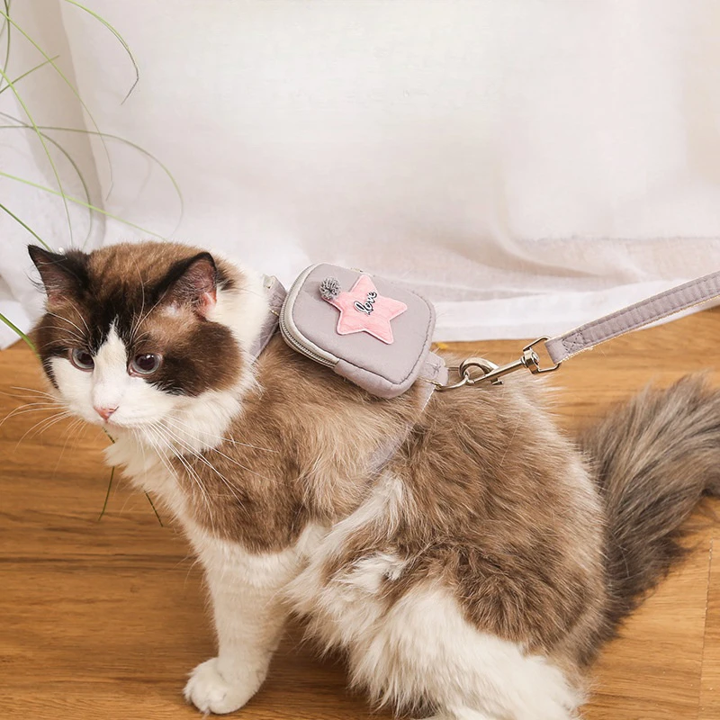 New Dog Backpack With Leash Collar Five-pointed Star Cute Backpack Outdoor Cat And Dog Pet Supplies 1PC