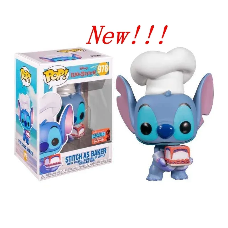 2025 Figuras de acción Funko Pop New Disney Lilo&stitch Series #978 - Stitch como panadero, colección de juguetes modelo para decoración, regalo