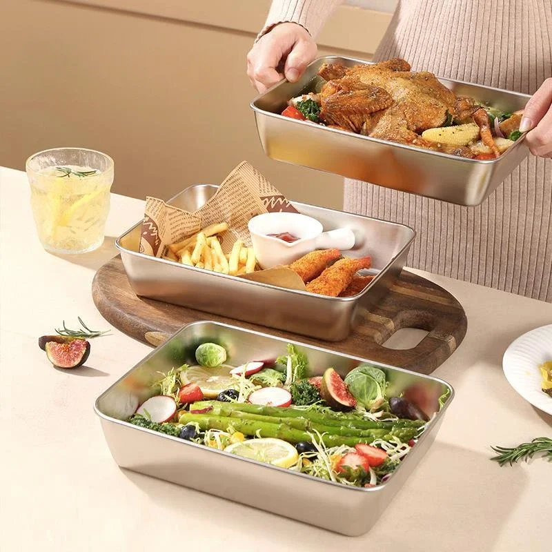 Stainless Steel Square Plate Stainless Steel Tray Barbecue Plate Rectangular Shape