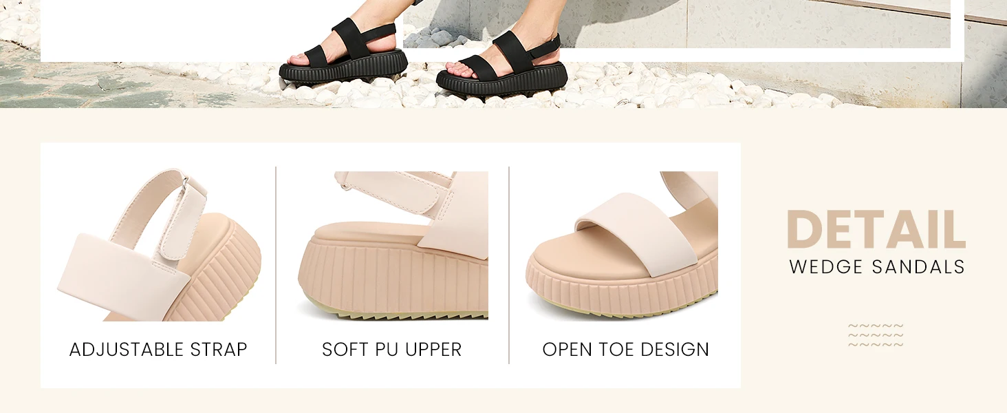 Women's Platform Wedge Sandals Comfortable Open Toe Ankle Strap Summer Beach Footbed Sandals