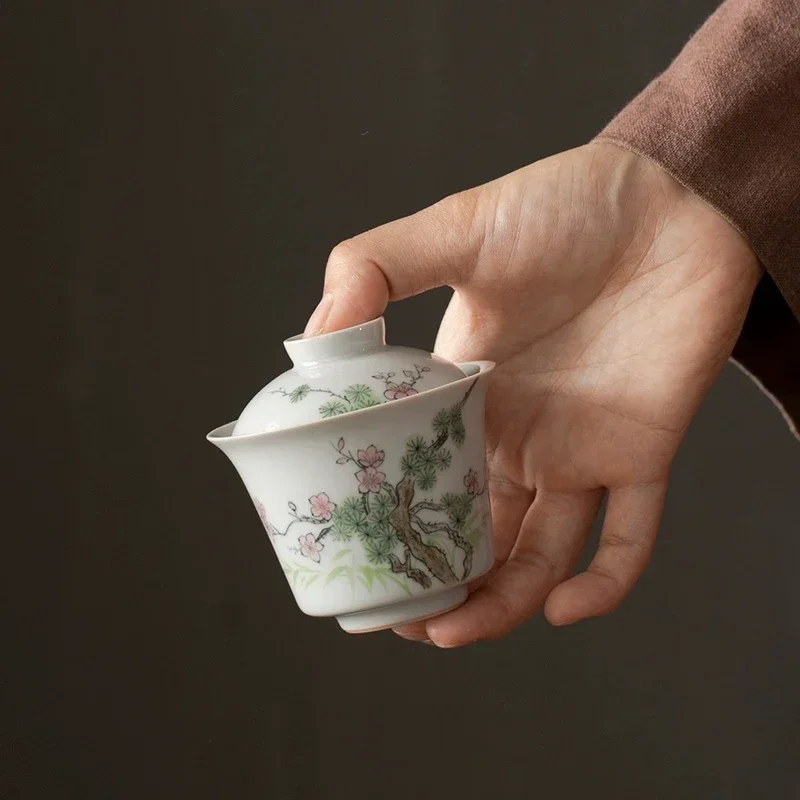

Ручная роспись сосны Gaiwan для чая сливовые турены с крышкой чайный набор китайского фарфора бамбуковая чайная чаша магазин Chawan