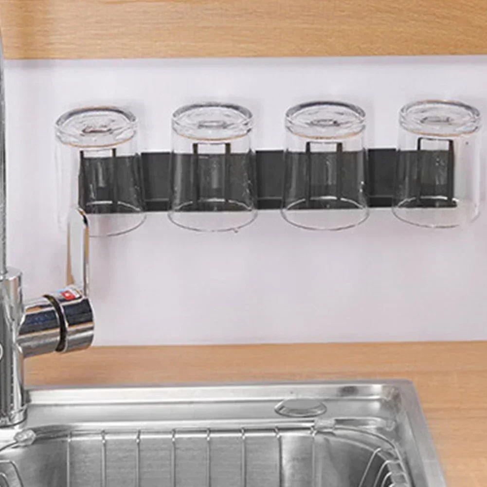 2 Portabicchieri Da Parete Senza Fori - Ganci Per Tazze, Cravatte E Sciarpe - Organizer Da Cucina In Metallo Nero