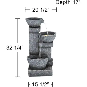 32 1/4 High Large Modern Indoor Outdoor Gray Faux Stone Floor Fountain with LED Waterfall and Cascading Water Feature for Garden 4