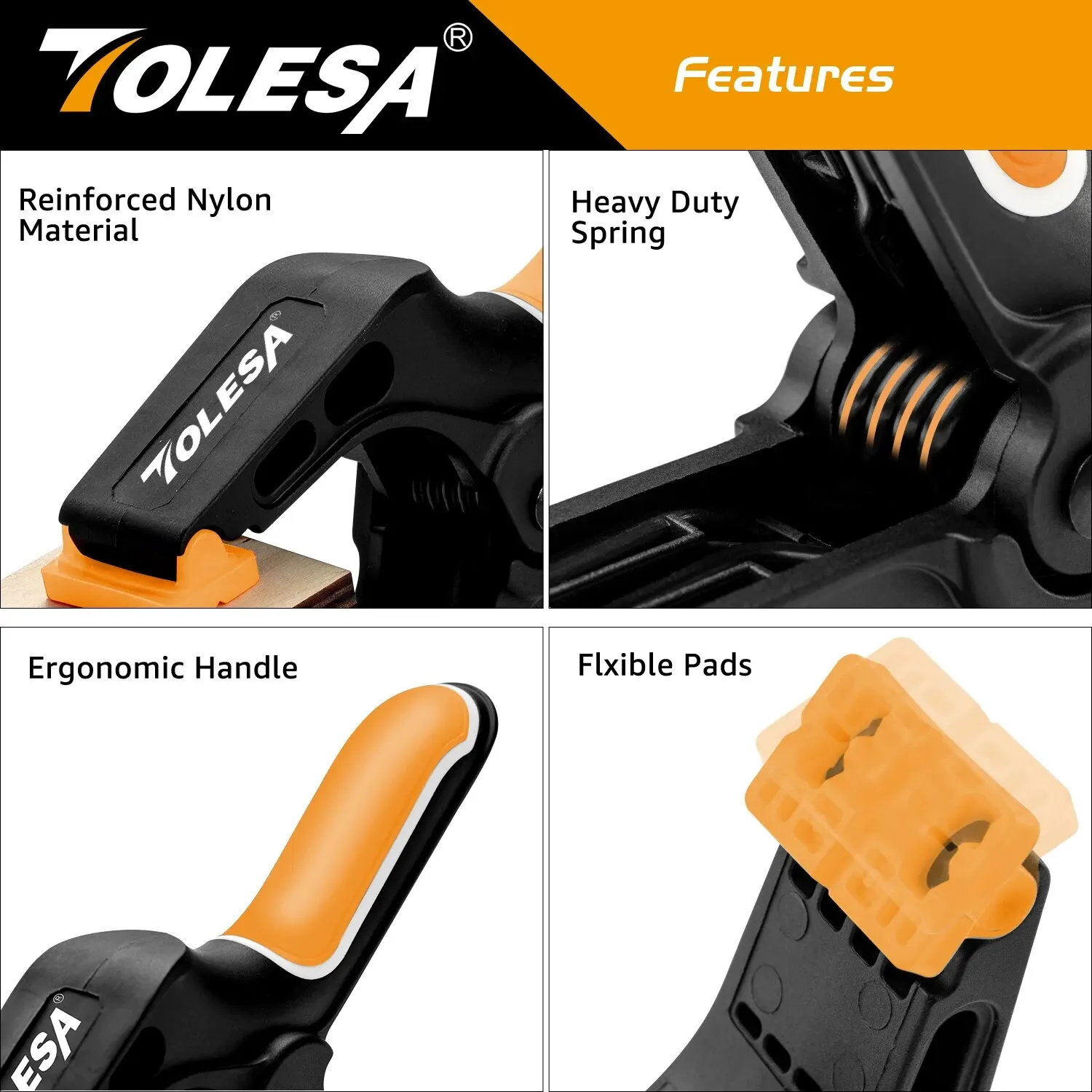 4PCS Woodworking Clamps TOLESA 7" Spring Heavy Duty Large Plastic 3" Jaw Opening For Crafts DIY Gluing Clamping Securing