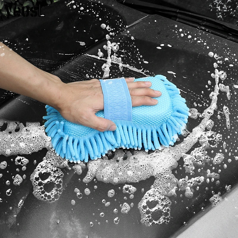 Car Wash Gloves Cleaning Sponge Brush Cleaner Tools Microfiber Super Clean Car Windows Blue