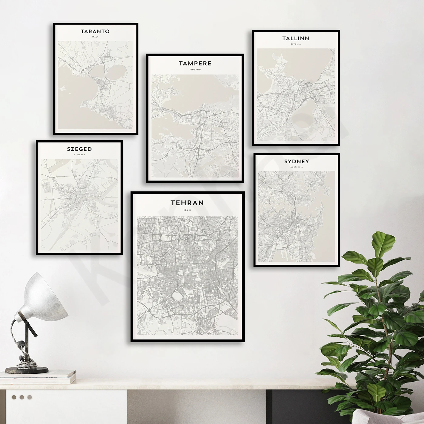 Turan, Tashkent, Dana, Tangier, Siemens, Tamarindo, Szeged, Tallin, Szczecin, Sydney, Swindon, Swansea, Città Mappa Poster