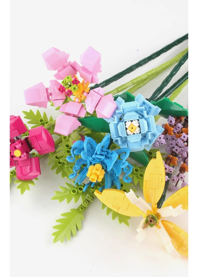 Eternal Rose Sunflower Bouquet Building Blocks, DIY Mini Bricks for Adults, No W