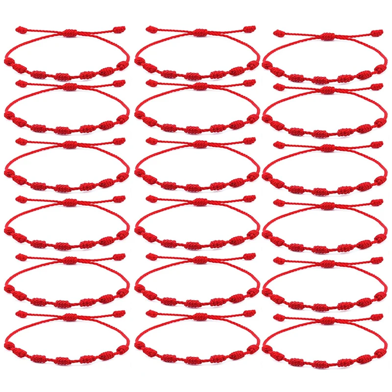 24Pcs Handmade 7 Knots Red String Bracelet for Protection Lucky Amulet and Friendship Braid Rope Wristband Jewelry Wholesale 