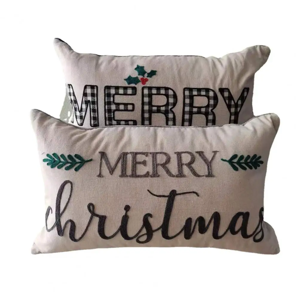 

Practical Letters Embroidered Throw Cushion Case Christmas Decor Rectangle Throw Pillow Case Comfortable Daily Use