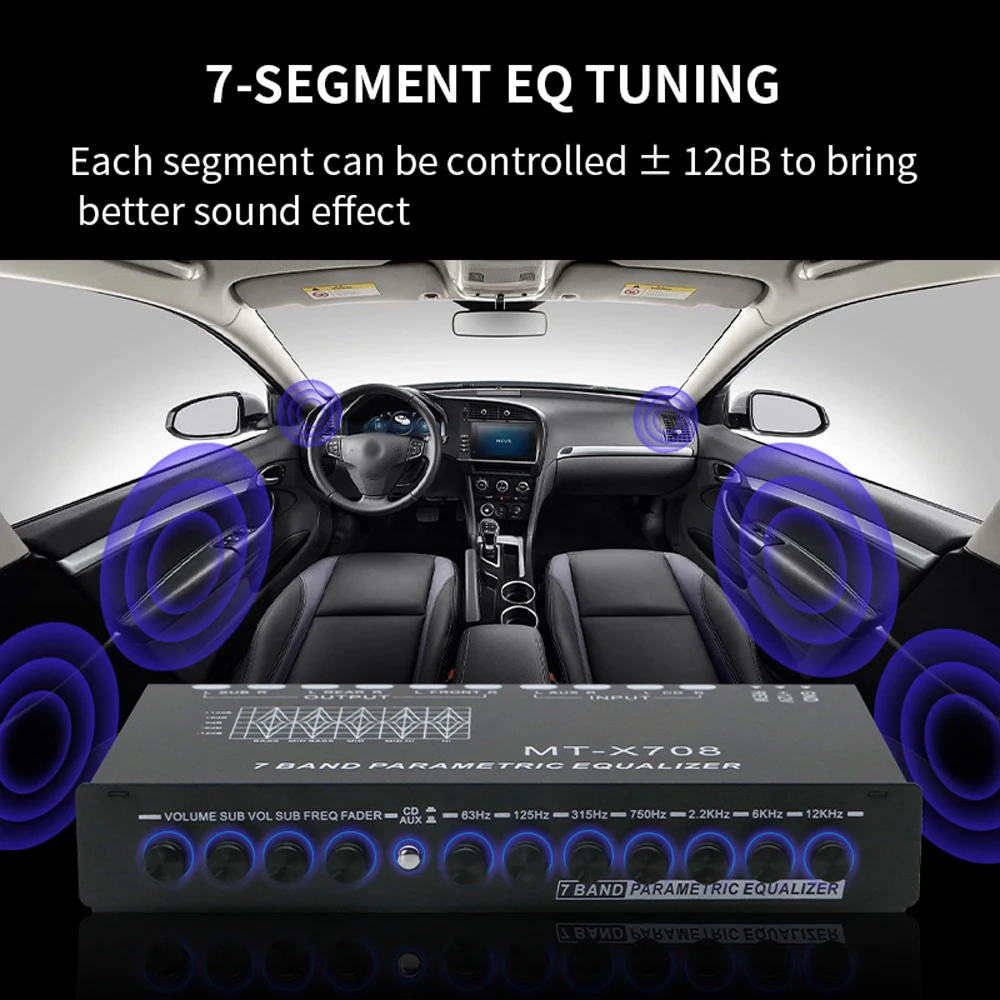 High-quality EQ7 Car Equalizer 7 Band Signal To Noise Ratio 75dB 8 Channels Equalizers Car Audio EQ Tuning Crossover Amplifier