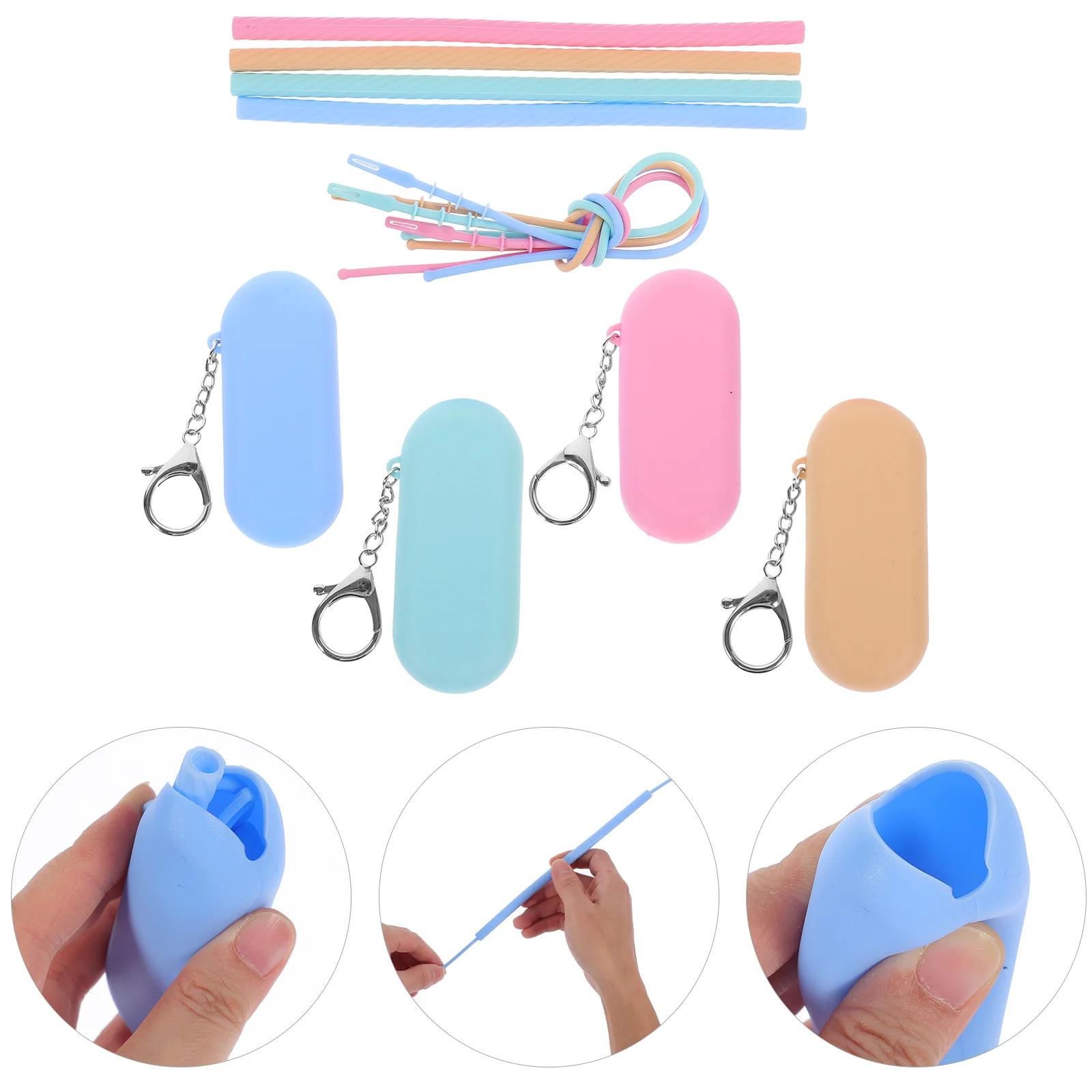 

4 Sets Silicone Straw Cleaner Brush Simple Modern Straws Replacement Reusable Smoothie Silica Gel Collapsible with Case Travel
