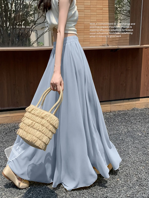 Chiffon Knee-Length Maxi Skirt Women's Midi Skirt Summer New