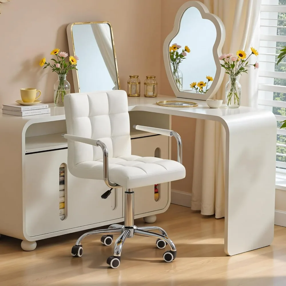 Furmax Mid-Back Office Task Chair Ribbed PU Leather Executive Chair Modern Adjustable Home Desk Retro Comfortable Work Chair 360 1