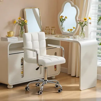 Furmax Mid-Back Office Task Chair Ribbed PU Leather Executive Chair Modern Adjustable Home Desk Retro Comfortable Work Chair 360 1