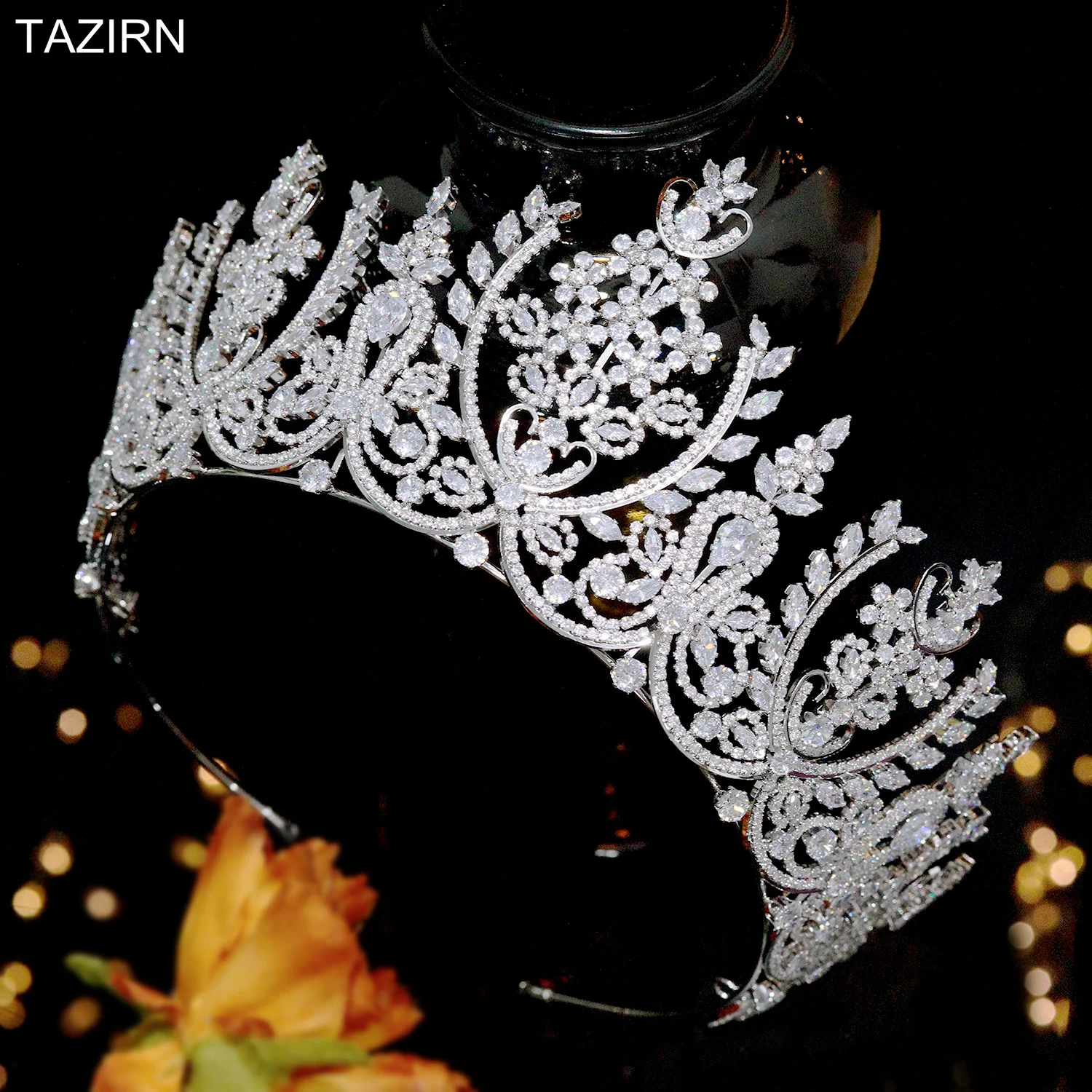 Luxury European CZ Wedding Tiaras Birthday Crowns for Women Big Tall Zircon Headpiece Arabic Saudi Rose Gold Hair Accessories | Украшения и