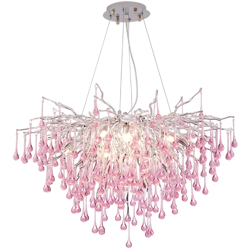 Pink Crystal Chandelier For The Children'S Room Kids Girl Bedroom Chrome Colorful Crystal Ceiling Chandelier For Living Room