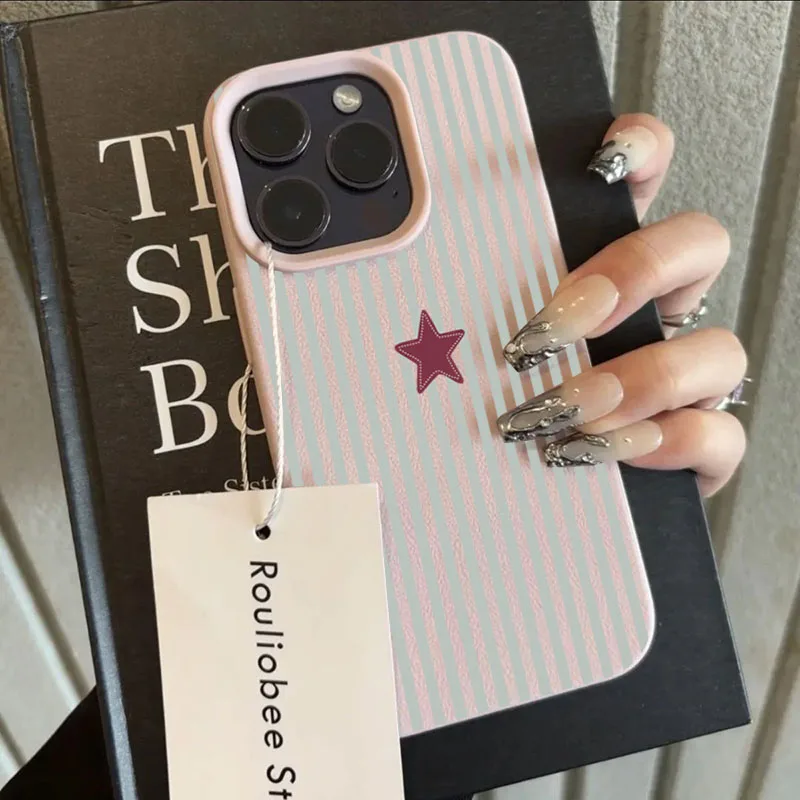 Blue Striped Star Lichee Pattern Phone Case Cover