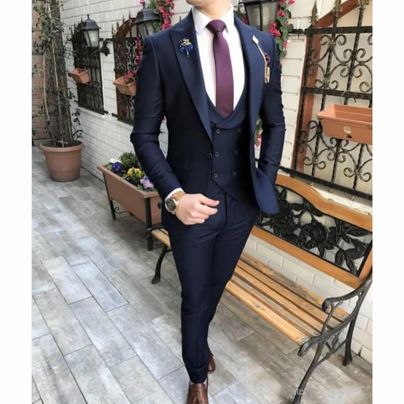 3 Pieces Men Suits Wedding Tuxedos Fashion Groom Classic Fit Peaked Lapel Prom Party Dinner Male Suit (Jacket+Vest+Pants)