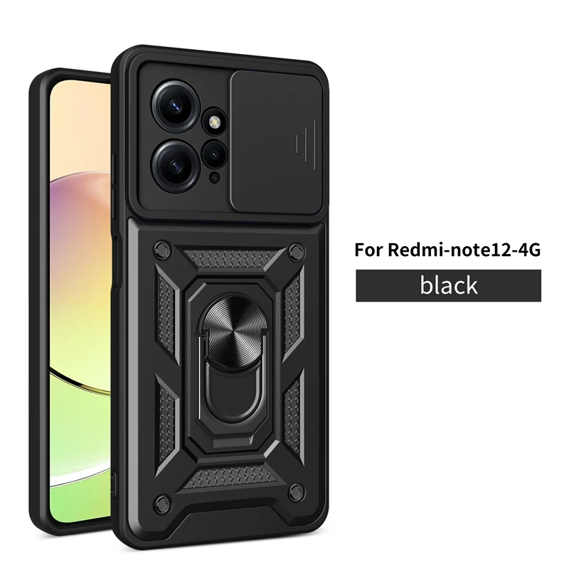 Armor Funda for Xiaomi Redmi 13C 12C Case Slide Camera Lens Protection Ring  Stand Back Cover for Redmi 11A 12C 4G Cases - AliExpress