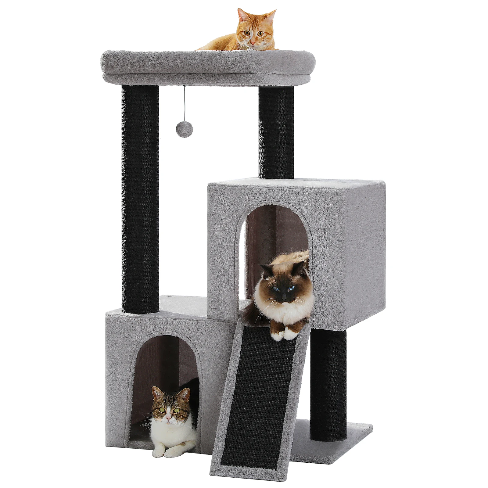 Großer Katzenbaum mit Dicken Kratzpfosten und Sisal-Kratzrampe Geräumiges Katzen-Condo Robuster Katzenturm für Indoor-Katzenspielzeug – Detail 14