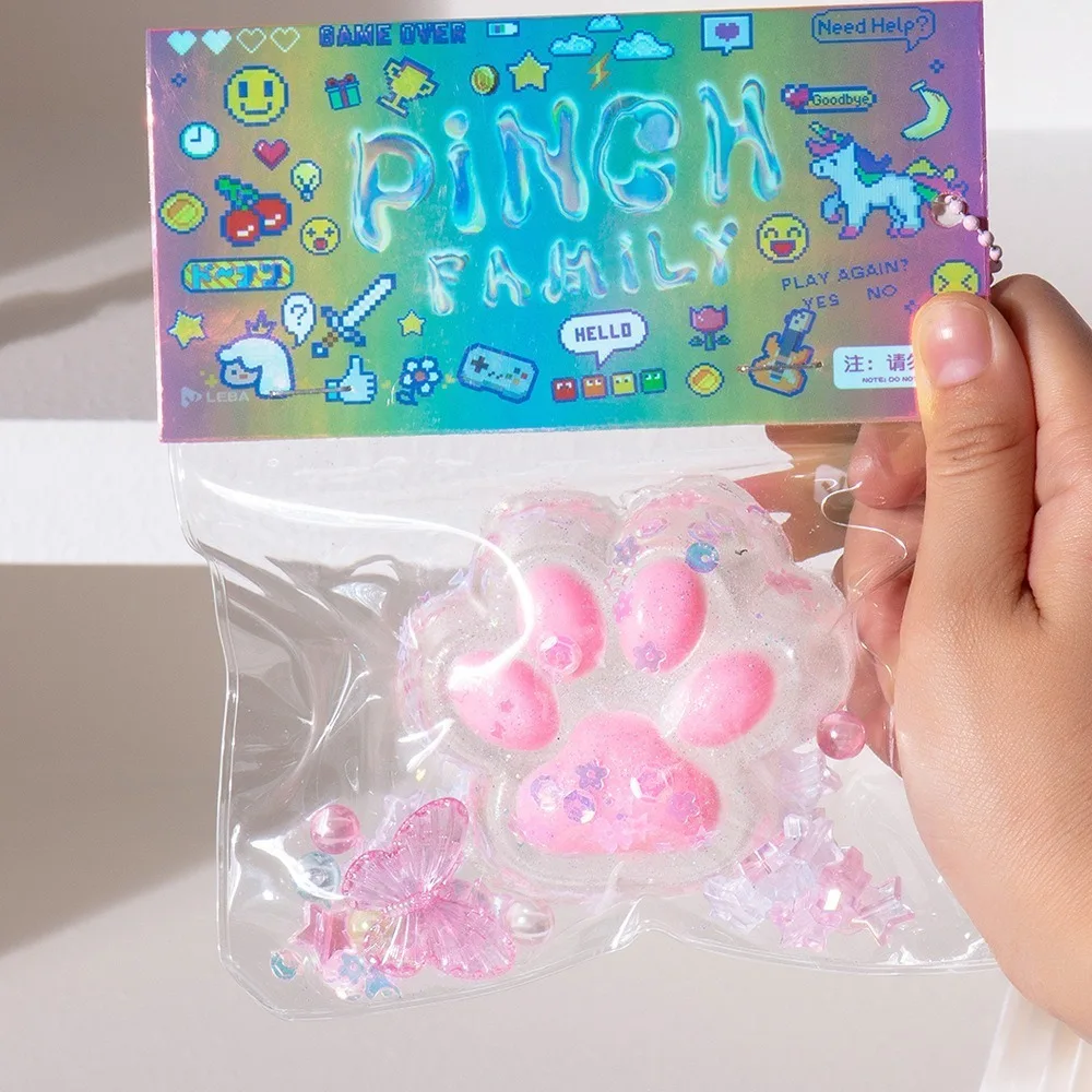 Kawaii Cat Paw Pinch Toy Slow Rebound Blingbling Stress Relief Toy PU Transparent Cube Squeeze Toy Gift 3