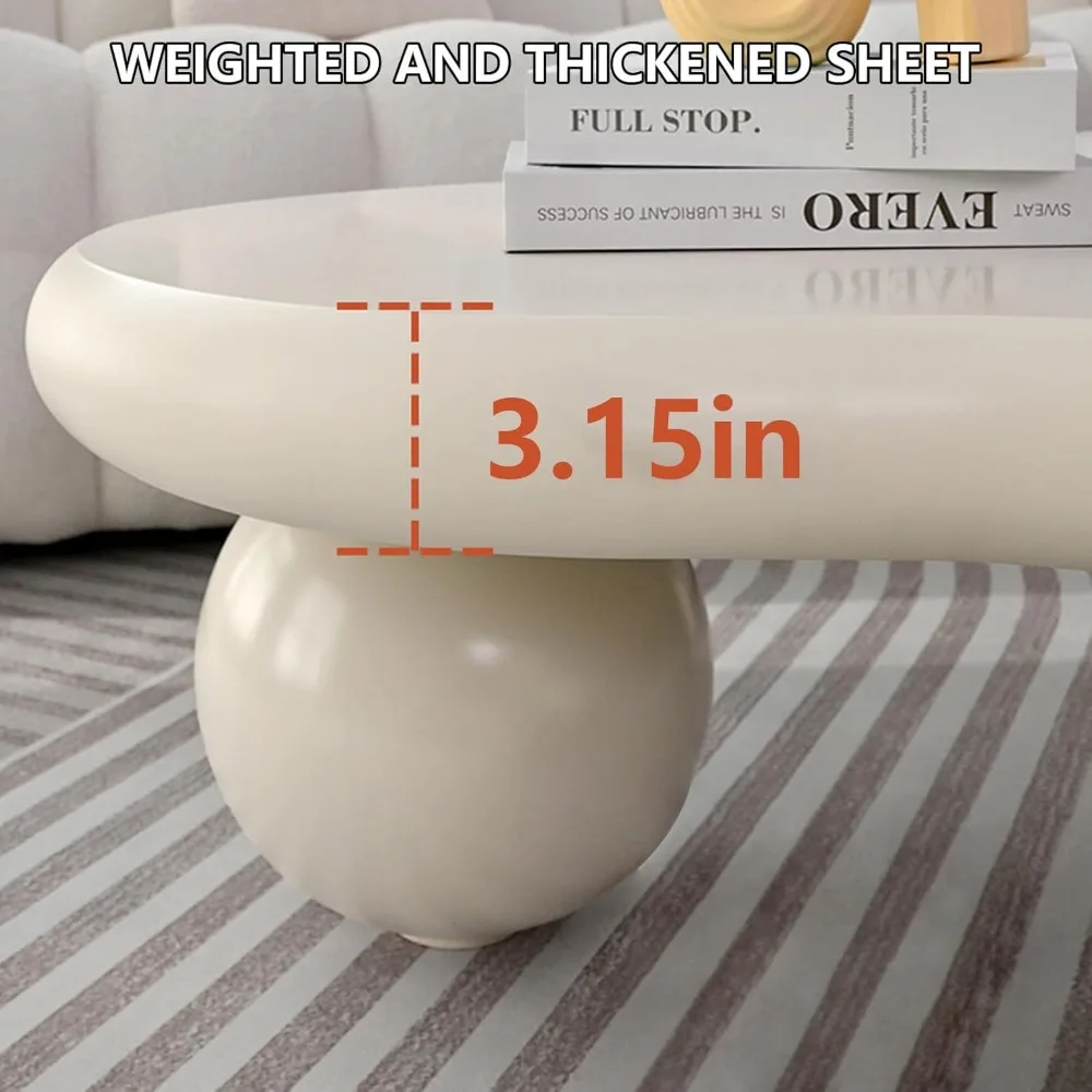 White Cute Cloud Shape Low Coffee Table with 3 Ball Legs, Modern Funky Cartoon Irregular Indoor Tea Table, for Living Room, Smal 5