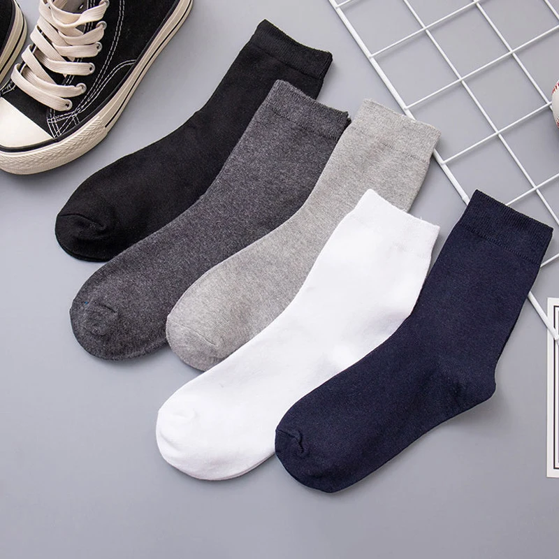 

5 Pairs Men's Cotton Socks White Black Business Socks Soft Breathable Summer Autumn for Male Socks
