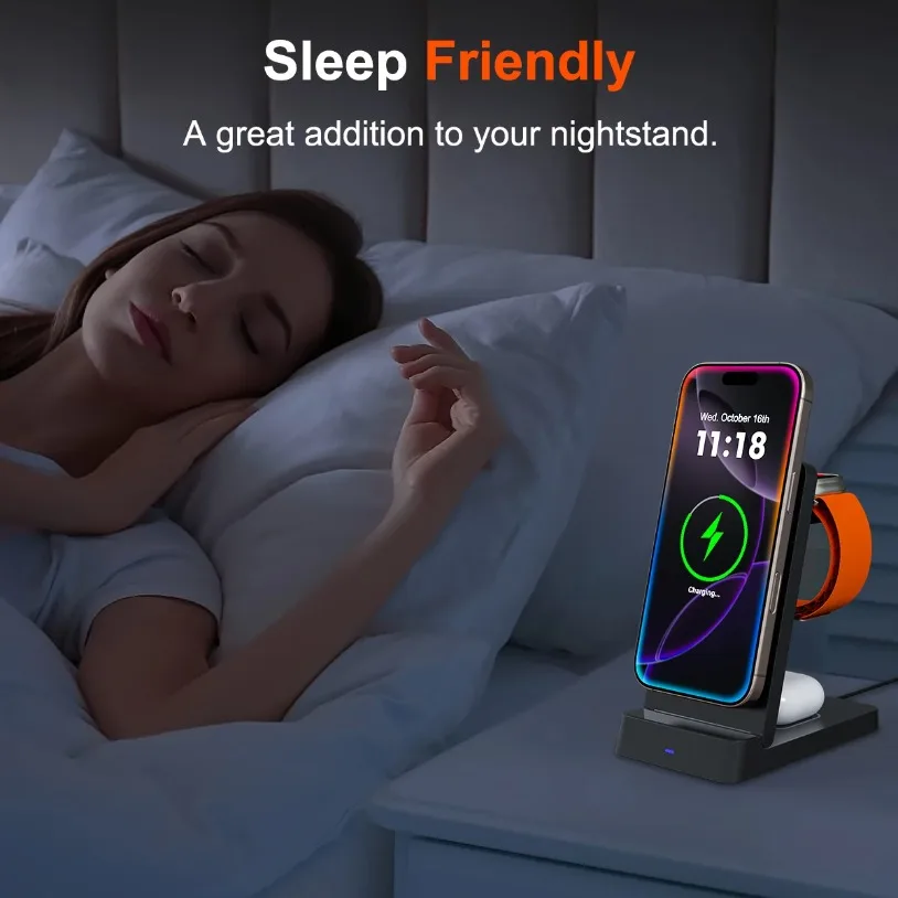 3 in1 Magnetic Wireless Charger Desktop Phone Fast Charge Dock For Magsafe iPhone 17-12 Airpods Pro2 Apple Watch 10/9/8/7