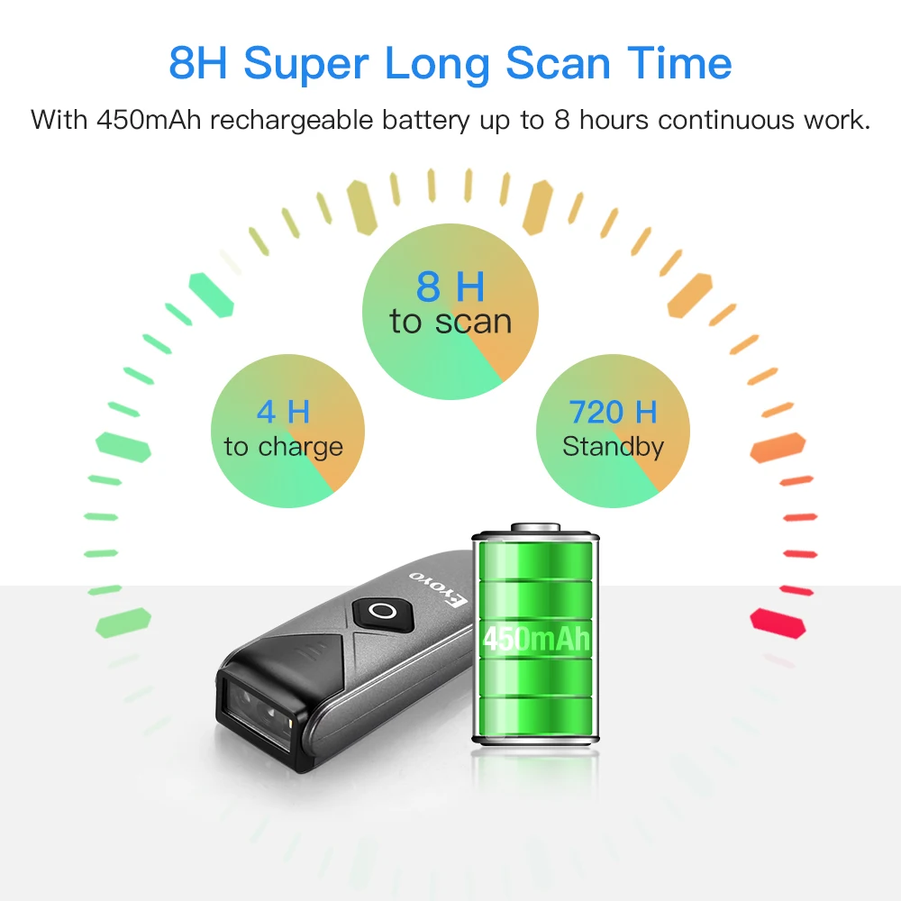 Barcode Scanner Eyoyo 2D Bluetooth Barcode Scanner Mini Portable Wireless 1D Bar Code Reader Wired 3-in-1 Connection QR Image PDF417 Data Matrix