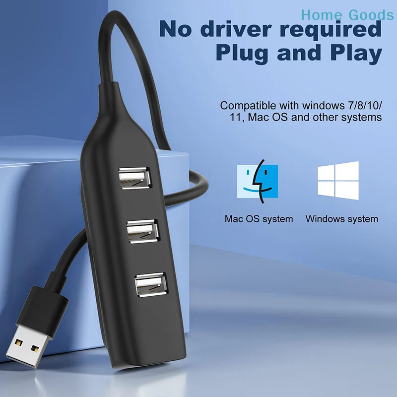 4포트 고속 USB 허브 (케이블 포함) 미니 USB 분배기 허브 USB 2.0 허브 휴대용 어댑터 노트북/랩탑 겸용